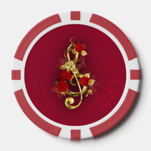 Golden Treble Clef with Rose Flowers Poker Chips