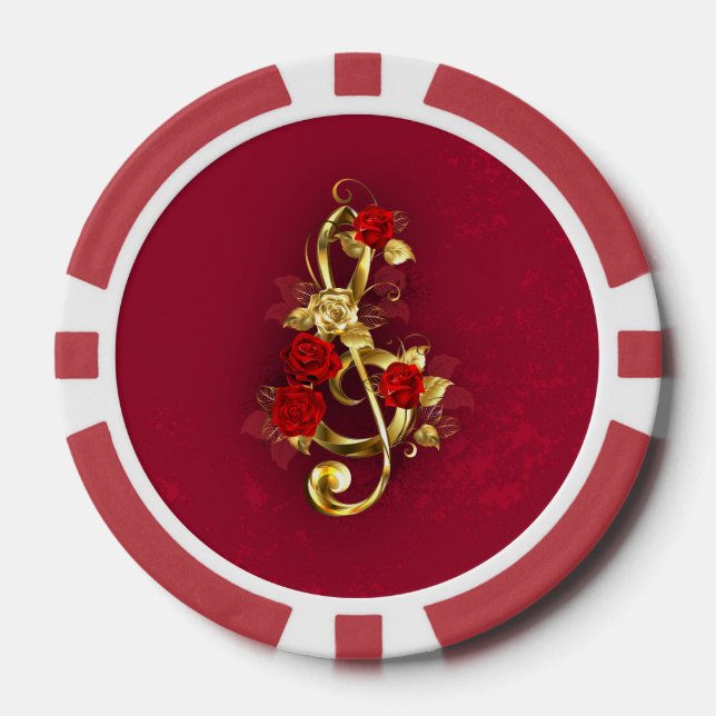 Golden Treble Clef with Rose Flowers Poker Chips (Front)