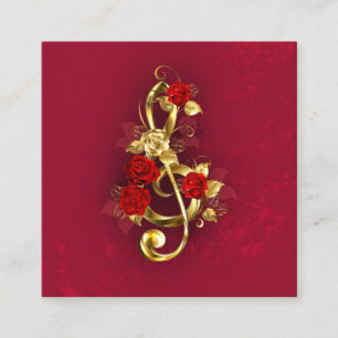 Golden Treble Clef with Rose Flowers Referral Card