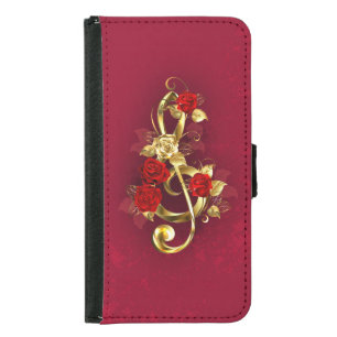 Golden Treble Clef with Rose Flowers Samsung Galaxy S5 Wallet Case