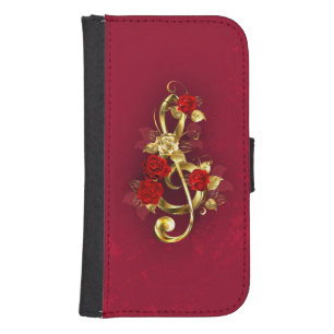 Golden Treble Clef with Rose Flowers Galaxy S4 Wallet Case