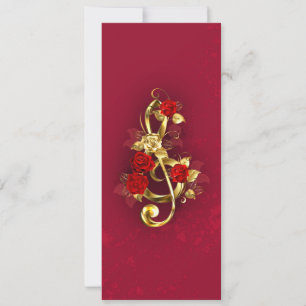 Golden Treble Clef with Rose Flowers Save The Date