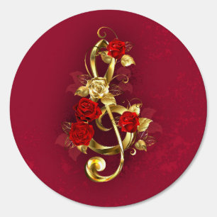 Golden Treble Clef with Rose Flowers Sign