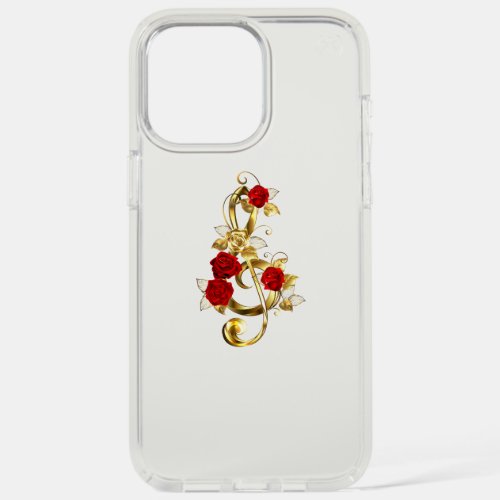 Golden Treble Clef with Rose Flowers iPhone 15 Pro Max Case