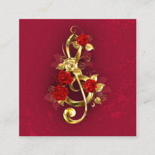 Golden Treble Clef with Rose Flowers Square Business Card