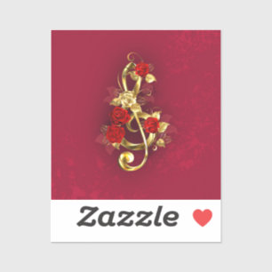 Golden Treble Clef with Rose Flowers Sticker