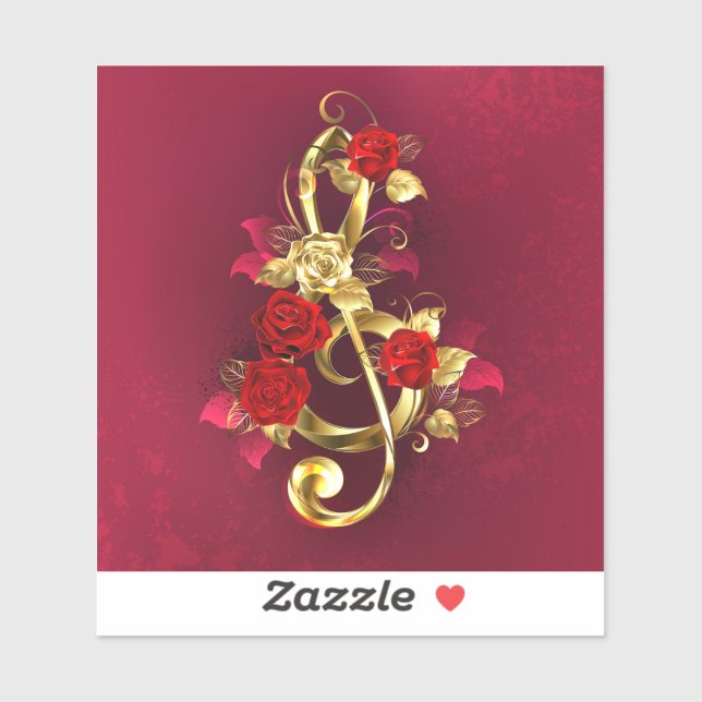 Golden Treble Clef with Rose Flowers Sticker (Sheet)