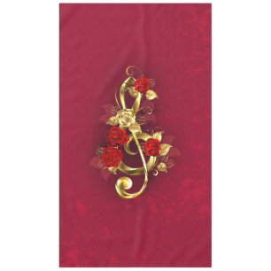 Golden Treble Clef with Rose Flowers Tablecloth