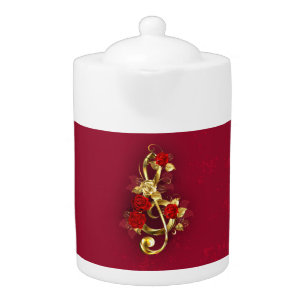 Golden Treble Clef with Rose Flowers Teapot