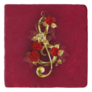 Golden Treble Clef with Rose Flowers Trivet