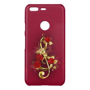 Golden Treble Clef with Rose Flowers Uncommon Google Pixel Case