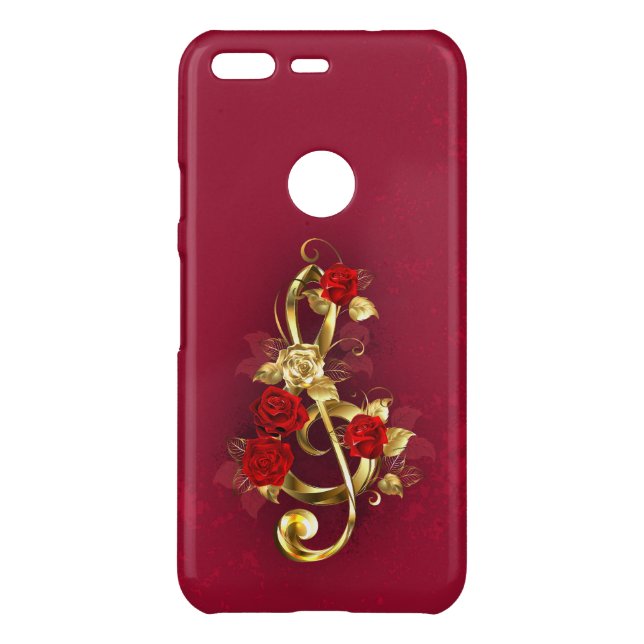 Golden Treble Clef with Rose Flowers Uncommon Google Pixel Case (Back)