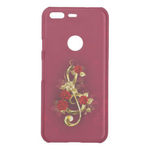 Golden Treble Clef with Rose Flowers Uncommon Google Pixel Case