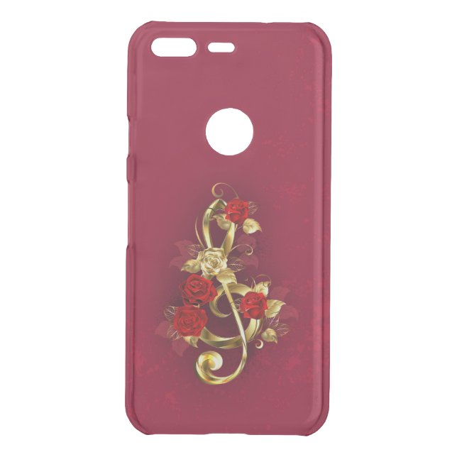 Golden Treble Clef with Rose Flowers Uncommon Google Pixel Case (Back)