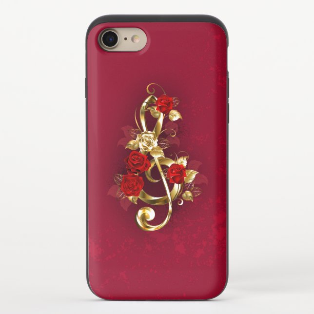 Golden Treble Clef with Rose Flowers Uncommon iPhone Case (Back)