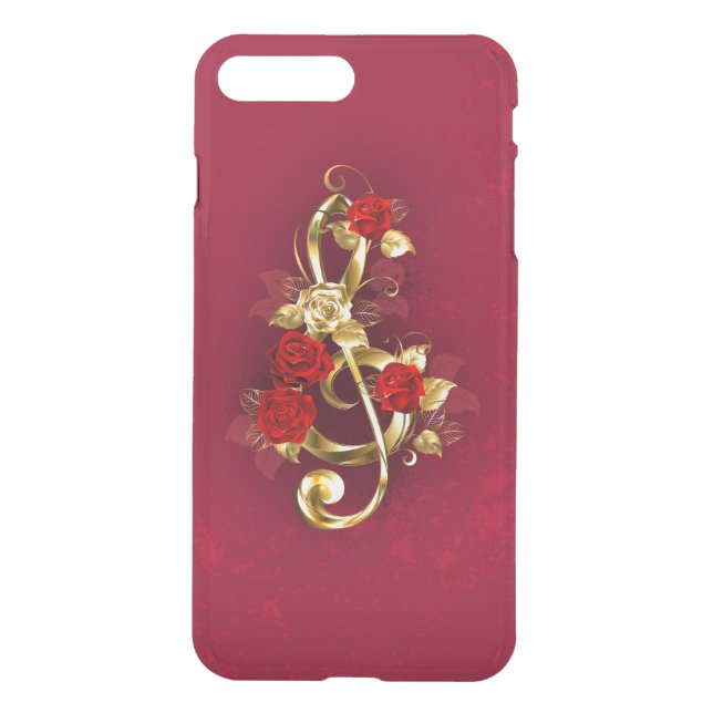 Golden Treble Clef with Rose Flowers Uncommon iPhone Case (Back)