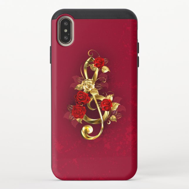 Golden Treble Clef with Rose Flowers Uncommon iPhone Case (Back)