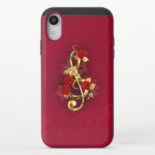 Golden Treble Clef with Rose Flowers iPhone XR Slider Case