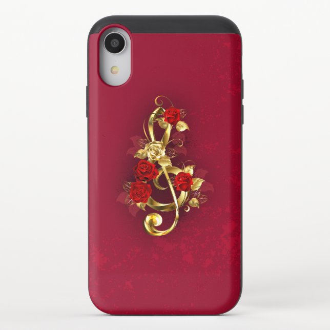 Golden Treble Clef with Rose Flowers Uncommon iPhone Case (Back)