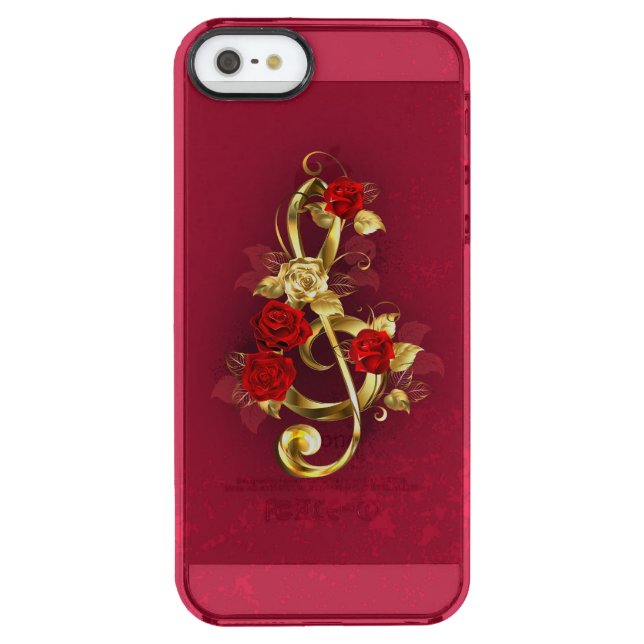Golden Treble Clef with Rose Flowers Uncommon iPhone Case (Back)