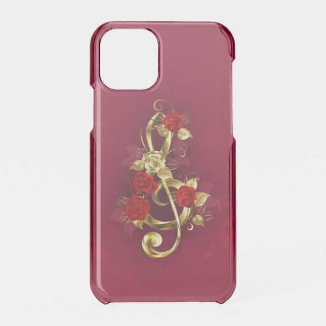 Golden Treble Clef with Rose Flowers Uncommon iPhone Case (Back)