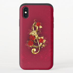 Golden Treble Clef with Rose Flowers iPhone X Slider Case