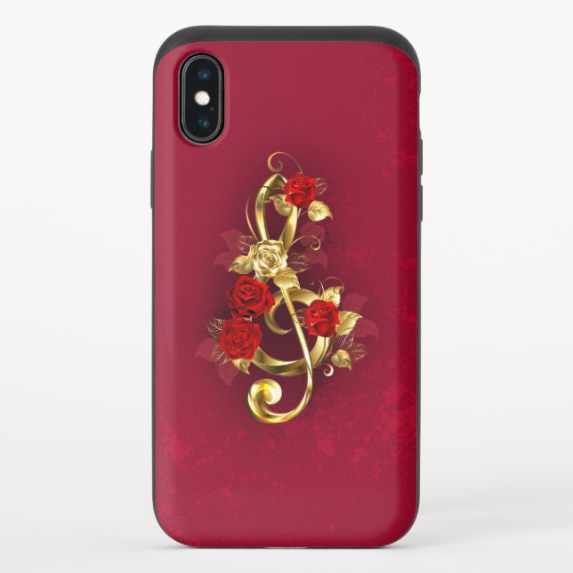 Golden Treble Clef with Rose Flowers Uncommon iPhone Case (Back)