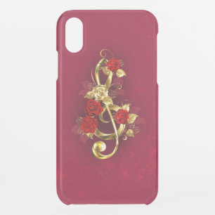 Golden Treble Clef with Rose Flowers iPhone XR Case