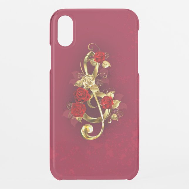Golden Treble Clef with Rose Flowers Uncommon iPhone Case (Back)