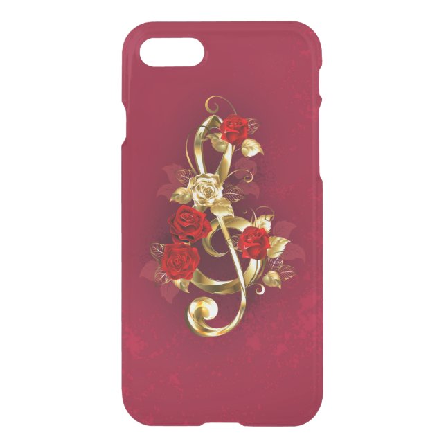 Golden Treble Clef with Rose Flowers Uncommon iPhone Case (Back)
