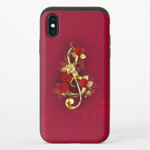 Golden Treble Clef with Rose Flowers iPhone XS Slider Case