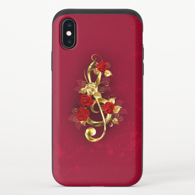 Golden Treble Clef with Rose Flowers Uncommon iPhone Case (Back)
