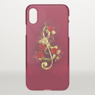 Golden Treble Clef with Rose Flowers iPhone XS Case