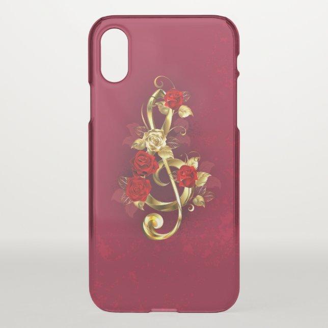 Golden Treble Clef with Rose Flowers Uncommon iPhone Case (Back)