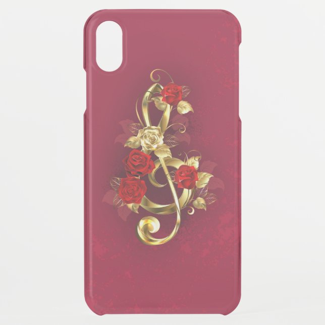Golden Treble Clef with Rose Flowers Uncommon iPhone Case (Back)