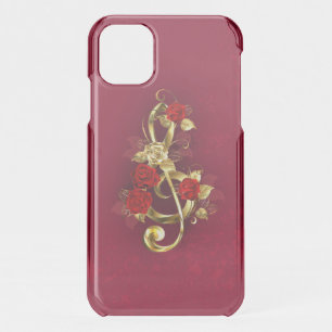 Golden Treble Clef with Rose Flowers iPhone 11 Case