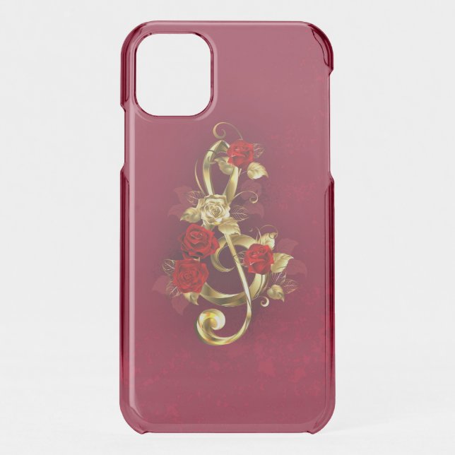 Golden Treble Clef with Rose Flowers Uncommon iPhone Case (Back)