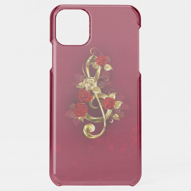 Golden Treble Clef with Rose Flowers Uncommon iPhone Case (Back)