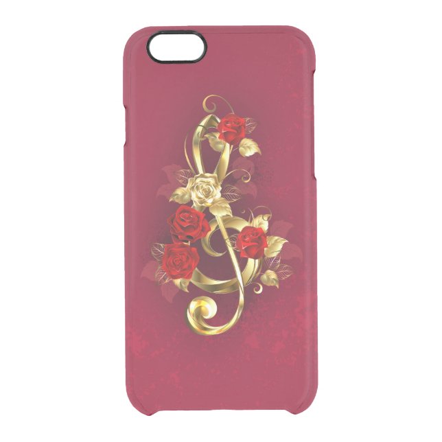 Golden Treble Clef with Rose Flowers Uncommon iPhone Case (Back)