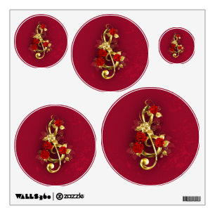 Golden Treble Clef with Rose Flowers Wall Decal