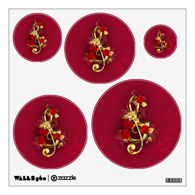 Golden Treble Clef with Rose Flowers Wall Decal (Front)