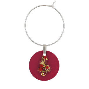 Golden Treble Clef with Rose Flowers Wine Charm