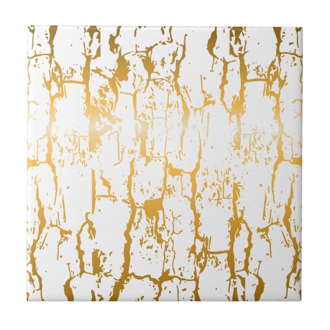 Golden Tree Bark Cracks Ceramic Tile (Front)