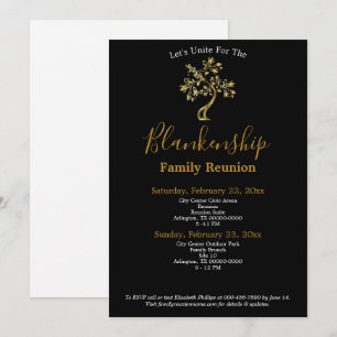 Golden Tree Black White 2-Day Family Reunion  Invitation