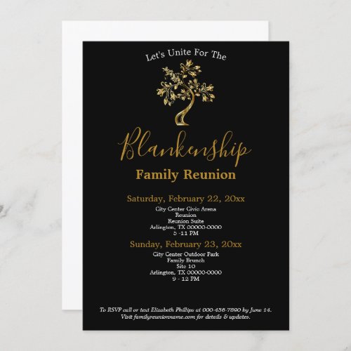 Golden Tree Black White 2_Day Family Reunion  Invitation