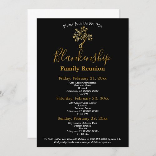 Golden Tree Black White 3_Day Family Reunion  Invitation