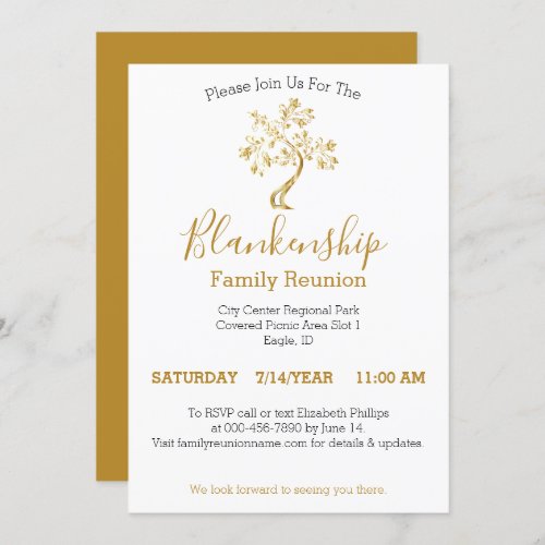 Golden Tree Black White Gold 1_Day Family Reunion  Invitation