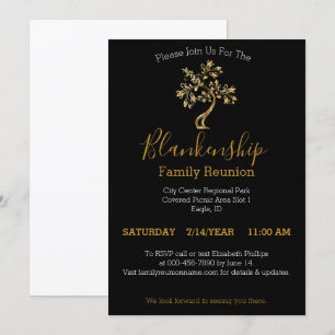 Golden Tree Black White One Day Family Reunion Invitation