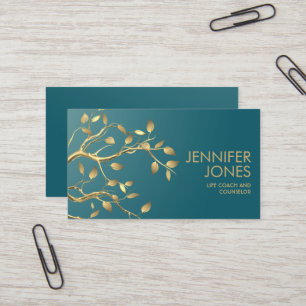 Golden Tree Branch on Teal Business Card