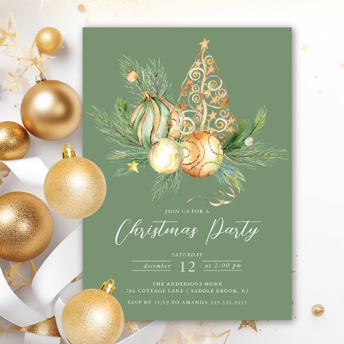 Golden Tree Christmas Party Invitation